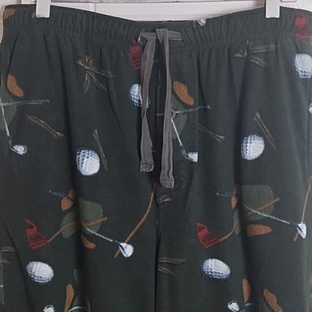 Men's Golf Print Fleece Lounge Sleep Pant Large Pockets 1 Button Fly